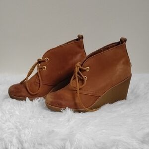Sperry Top-Sider Comfy Neutral Normcore Preppy Everyday Wedge Lace Up Booties